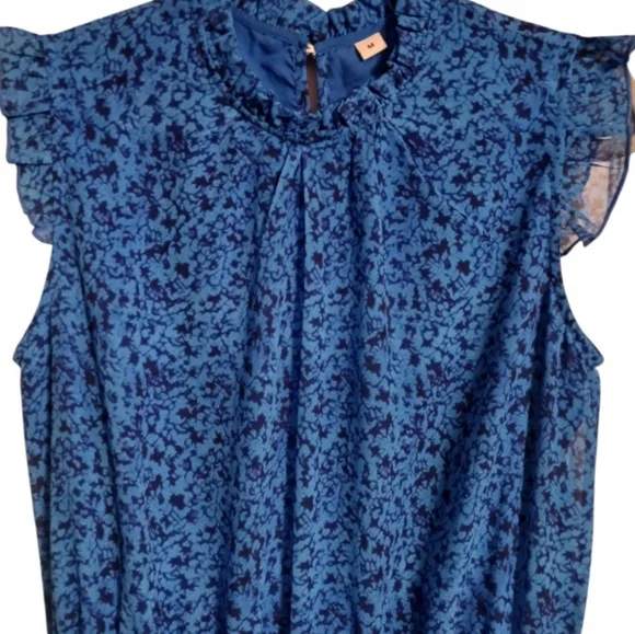 WOMEN'S SHORT SLEEVE COBALT BLUE SMOCKED RUFFLED DRESS SIZE MEDIUM - Picture 3 of 4